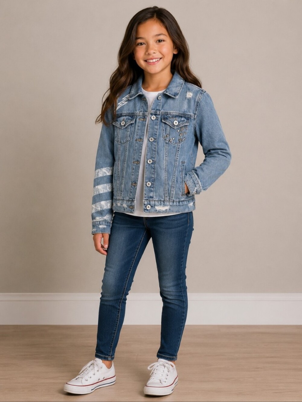 ART CLASS Graphic Studed Denim Jean Jacket M